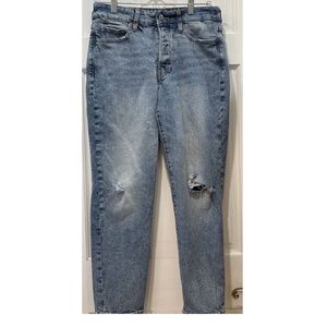 Old Navy O.G. Straight Natalie High Rise Button Fly Distressed Blue Jeans Size 6